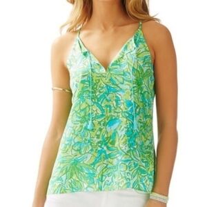 Lilly Pulitzer Silk Finn Top In EUC. Sz M. Green Blue.